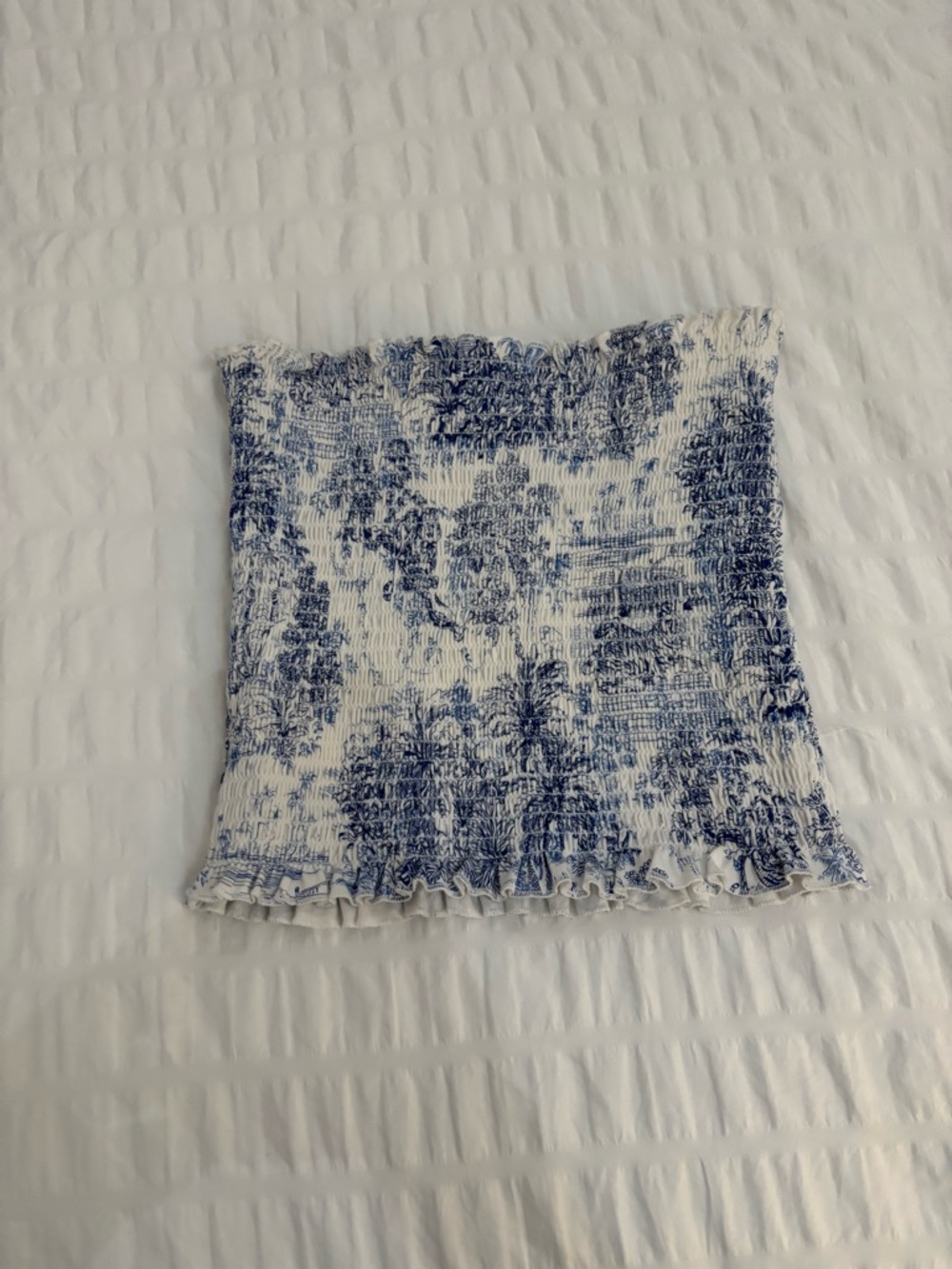 Blue and White Smocked Tube Top